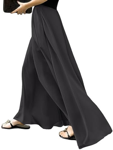 MGizo DtiSpectrum Damen-Satinhose mit Weitem Bein – Fließende Palazzo-Hose mit Extra Breitem Saum, Hohe Taille, Lange, Lockere Hosenrock für Damen, Sieht aus Wie EIN Seidiger Maxirock