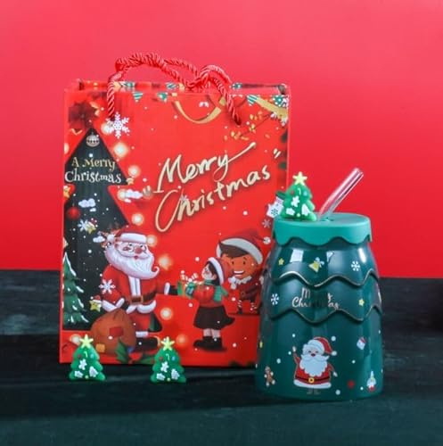Tazza da Caffè Natalizia, Tazze di Natale ACTOYS, Tazzine Caffe Natalizie, Tazza Natalizia in Ceramica, Tazza Natalizia con Cucchiaio di Natale, Miglior Regalo di Festa per Genitori e Amici (Albero A)