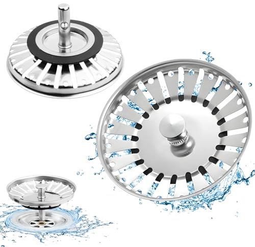 2 Pezzi Tappo Lavandino Cucina, 84mm Tappi Lavello Cucina, Filtro per Lavello in Acciaio Inossidabile, Filtro Lavello Cucina, Tappi Lavello Cucina, Tappo Cestello per Lava, Filtri per Lavello Cucina