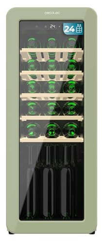 Cecotec Cave a Vin 24 Bouteilles Bolero GrandSommelier Origin 24 Hit Green. Cave à vin rétro, vert, 24 bouteilles, NoFrost, 5-20 ºC, LED, ventilation assistée