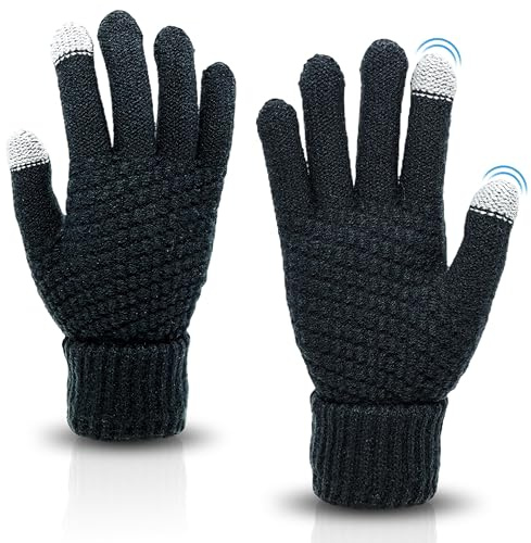 Drokenle Women Winter Gloves, Warm Soft Touchscreen Gloves Thermal Knit Fleece Lined Glove Elastic Cuff Womens Gloves for Cold Weather