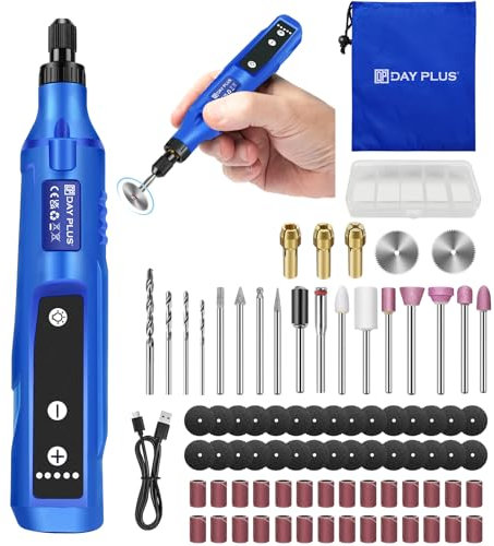 Akku Multifunktionswerkzeug, 3.7V Kabellos Drehwerkzeug Set mit 80 Zubehör zum Schleifen, Schneiden, Bohren, Polieren, Reinigen, Gravieren, 5 Gang Graviergerät Akku Rotationswerkzeuge mit LED-Licht