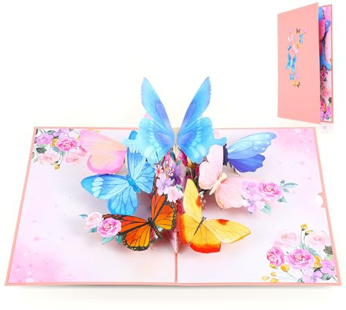 HJZHII 3D Pop Up Karte Geburtstag, Geburtstagskarte mit Gardenienduft Frau Pop Up Karte Geburtstagskarte Pop Up Schmetterling und Blume Grußkarte goldenem Umschlag leerem Karton Valentinstagskarte