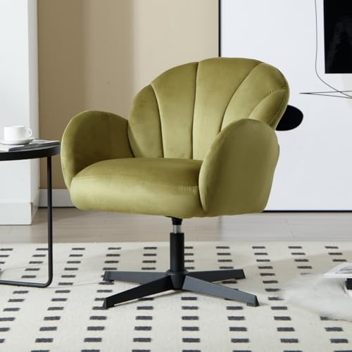 Ya-Home Poltroncina da Salotto in Velluto Poltrona Imbottita Girevole con Gambe in Metallo Sedia Scrivania senza Rotelle Sedia Ufficio Moderna per Camera da Letto/Soggiorno, Verde