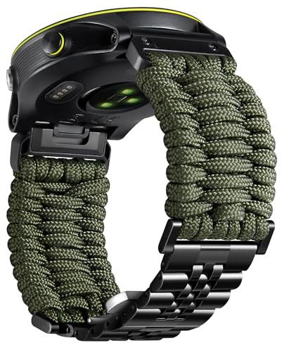 BINLUN Kompatibel med Garmin-armband, 22 mm, 26 mm, flätat 550 Paracord, rostfritt stål, klockarmband, kompatibelt med Quickfit, kompatibelt med Fenix, kompatibelt med Forerunner, kompatibelt med