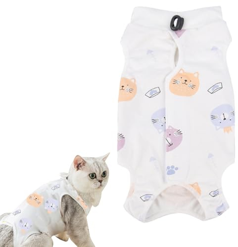 Bekecidi Combinaison de Récupération pour Chat, Body Chat Post Operatoire Femelle Male Combinaison Anti-Léchage Gilet pour Animaux Vêtements pour Chatons, Alternative au Collier et au Cône (L)