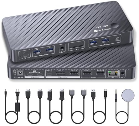 AV Access KVM Switch Docking Station for MacBook, USB C KVM Switch 2 Monitors 2 Computers, 4K Dual HDMI Displays, 1 Laptop&1 Desktop Switching, Plug&Play, Ethernet, 100W Power Delivery, EDID Emulation
