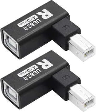 Riertostng 90 gradi USB 2.0 Adattatore Connettore Stampante, Angolo Retto USB Tipo B Maschio a Femmina Estensore e 480Mbps Trasmissione Dati, Metallo Shell, Scanner, Fax ecc - 2 pezzi