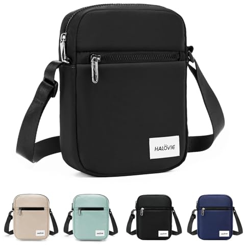 HALOVIE Messenger Bag RFID Anti Theft Crossbody Bag Lightweight Slim Sling Purse Travel Daily Commute(Black)