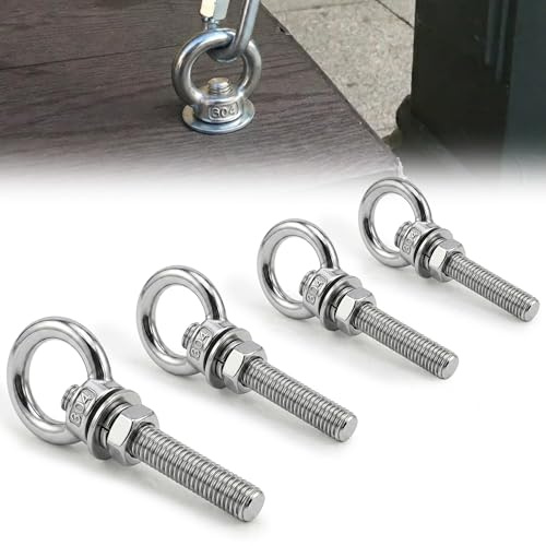 GWAEPU 4 viti ad anello M10 x 90 mm, in acciaio inox 304, con rondelle e dadi esagonali per fissaggio e sospensione