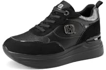 QUEEN HELENA Zapatillas de deporte con plataforma con cuña para mujer X33-20, Negro , 38 EU