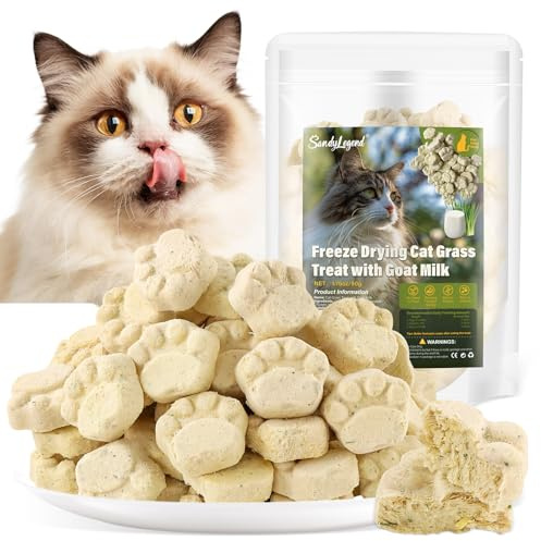 SandyLegend 50g Freeze Dried Cat Grass Teething Sticks, Cat Grass Treats with Goat Milk, Hairball Removal & Dental Care Cat Snacks