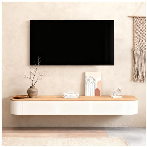 ASKLFNEI Mesa TV Flotante,Soporte De TV de 160 cm,Consolas De Medios, con 2 Cajones and con 1 Puertas,Gran Almacenamiento,para Salón, Comedor,Dormitorio Y Oficina,No es Necesario ensamblar