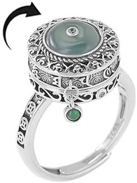 Vintage Ping an Buckle Amulet Rotating Ring for Women Unique Jade Orbit Spinner Fidget Rings CZ Crystal Adjustable Open Finger Band Anxiety Stress Relief Protection Jewelry for Family Friends