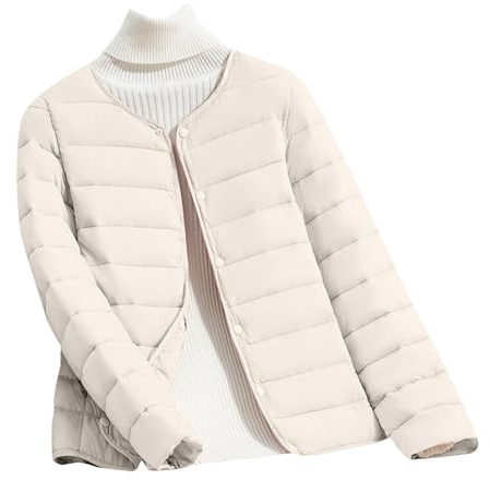 Chaqueta acolchada ligera para mujer Chaqueta delgada con plumón para mujer Cuello en V Detalle de botones Chaqueta acolchada de plumón Chaqueta suave Chaqueta de transición Chaquetas de plumón