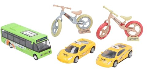 Dpofirs Set di Giocattoli per Veicoli Urbani in Lega Premium Educativi per Bambini, Giocattolo Realistico per Autobus, Taxi, Bici
