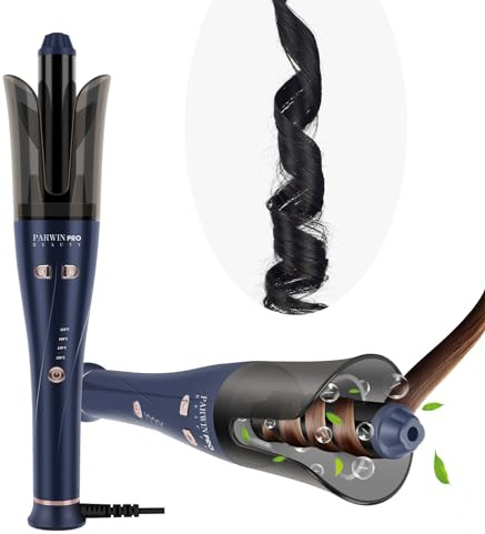 Hebillas de pelo automáticas 32mm, PARWIN PRO BEAUTY rizador automático rizador giratorio de 360° sistema innovador para los bucles 4 temperaturas ajustables señal de sonido de 7s, Azul