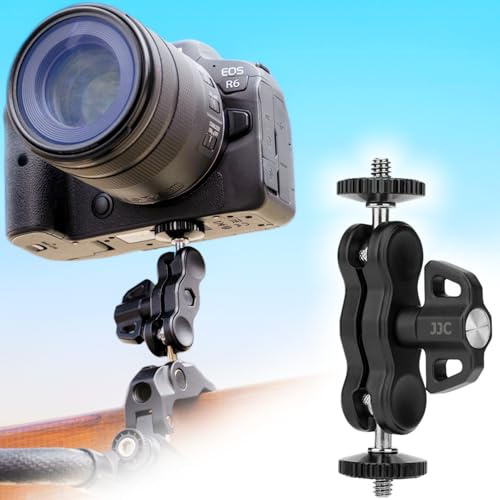 JJC Camera Magic Arm with Dual Ball Heads, Aluminum Alloy Extension Arm with Standard 1/4 Screws & 360° Swivelling Ball Joint, X-Cross Anti-Slip Texture, Firmly Hold, for Camera Monitor