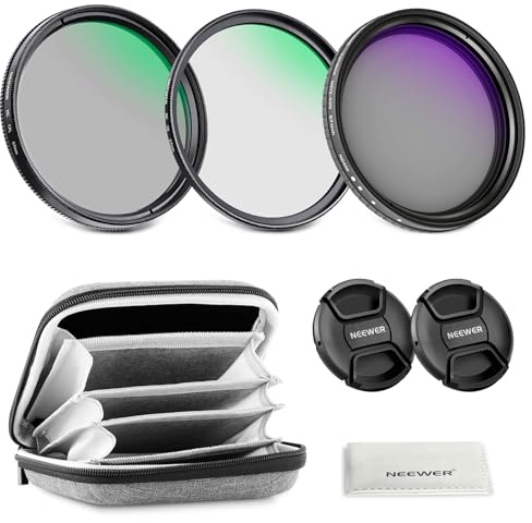 NEEWER 67mm Variable ND + CPL + UV Filtro Kit (3 Pack), Multicapa Densidad Neutra (ND2-400) Polarizador Circular Filtro Objetivo Cámara, Accesorios de Fotografía con Estuche Transporte y Tapas Lentes