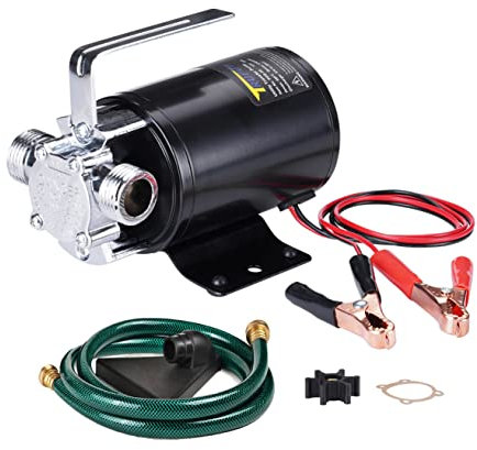 Trupow DC 12-Volt 1/10HP 330GPH Battery Powered Mini Portable Electric Utility Sump Transfer Water Pump with Water Hose Kit Black…