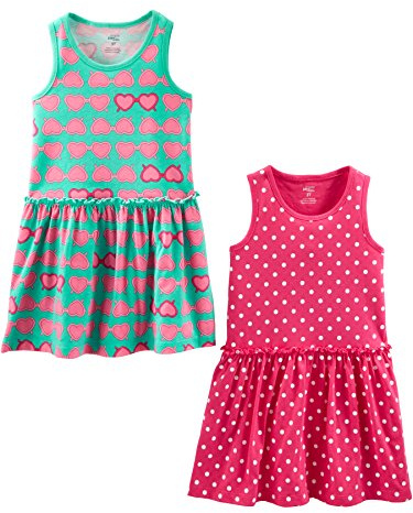 Simple Joys by Carter's Ensemble de Robes Sans-Manches et à Manches Courtes Fille, Lot de 2, Cœurs/Points, 4 ans