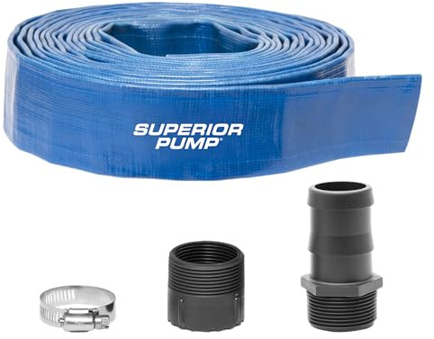 Superior Pump 99621 Lay-Flat Discharge Hose Kit, 1-1/2-Inch by 25-Foot PVC Hose, with Adapters