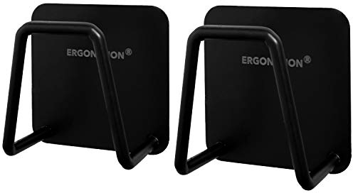 Ergonation Selbstklebender Schwammhalter für den Spülschwamm am Spülbecken | wasserdichte, rostfreie Halterung für Spüllappen, Topfdeckel, Abflussstopfen für mehr Ordnung in der Küche (Schwarz, 2)