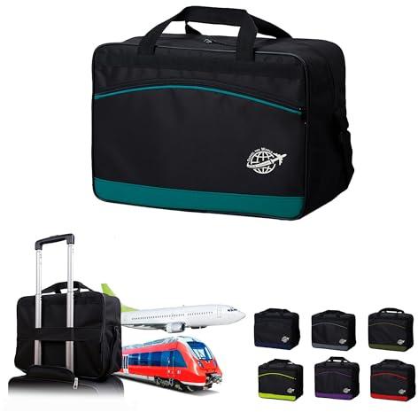 BAMBINIWELT Reisetasche HANDGEPÄCK Boardgepäck Bordcase 40x20x25 40x30x20 Ryanair Wizzair (groß (40x30x20), schwarz-türkis)