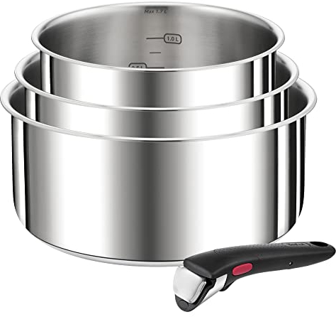 Tefal Ingenio Preference 4-teiliges Topfset Induktion, 16, 18, 20cm mit Griff, stapelbar, platzsparend, hochwertiger Edelstahl, für alle Herdarten geeignet, L898S4