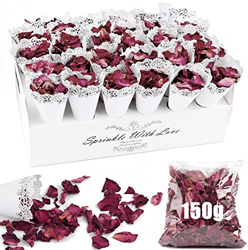 Mbsomnus 30Stk Konfetti Hochzeit Papier Kegel mit 150g Getrocknete Natürliches Blüten Rose, Kegelhalter, Blütenkonfetti Hochzeitskonfetti für Deko Geburtstag Party Candy Schokolade