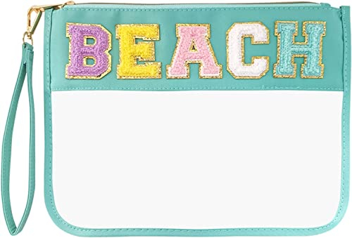 Reise Kosmetiktasche Groß Damen schminktasche mit Chenille Brief klar Reißverschluss Make up Tasche Nylon Cosmetic Bag wasserdichte Reise Makeup Bag Transparent Kulturbeutel Organizer für Mädchen