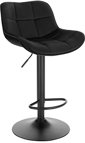 EUGAD Barhocker höhenverstellbar 360° drehbar, Barstuhl mit Rückenlehne Fußstütze, Polsterhocker mit Samtbezug, ergonomischer Hocker im Bar, Sitz 49x36 cm, aus Metall, Schwarz