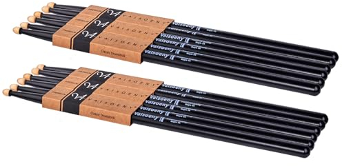 Vaisoeny Drumsticks, Lackierte 5A Schlagzeug Sticks, 6 Paar Drumsticks für Kinder und Erwachsene, Professionelles Musikinstrument Percussion Zubehör (Schwarz)
