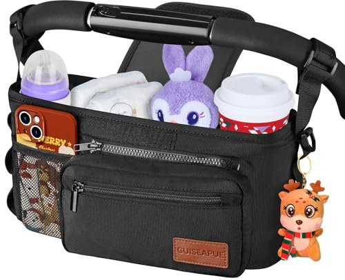 Guiseapue Universal Kinderwagenorganizer: Getränkehalter/Becherhalter für Kinderwagen Buggy Organizer Zubehör, Großer Kapazität Kinderwagentasche, Baby Erstausstattung Neugeborene