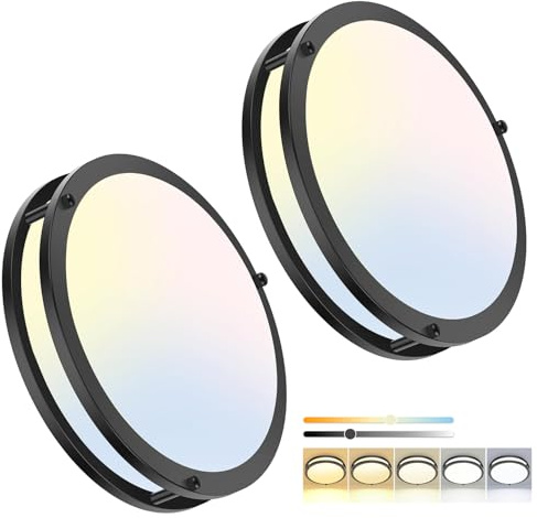 OOWOLF 13inch LED Flush Mount Ceiling Light Fixture Dimmable Matte Black, Easy Install LED Ceiling Lamp Fixture Without Flicker, Super Bright 36W 3600LM 5CCT Warm to White Light 3000K to 6000K 2-Pack