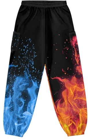 JOAIFO Flame Print Harem Pants Women Wide Leg Yoga Pants Active Leggings for Ladies Hippie Kung Fu Pants Womens Sweatpants for Dance Travel