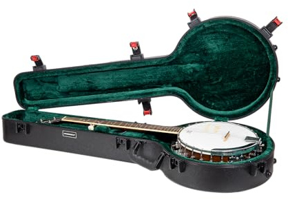 Crossrock Estuche para banjo ABS para resonador de 5 cuerdas, carcasa resistente a los arañazos, cerradura TSA, compartimento de almacenamiento, carcasa rígida ligera de viaje, color negro (CRA980BJBK