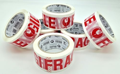 WONDAY - Lot de 6 Rouleaux d'Adhésif avec mention FRAGILE 50 mm x 66 m
