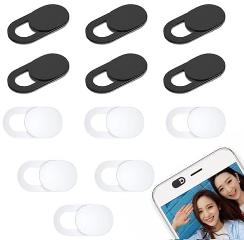 RHQFDM 12 Piezas Cubierta para Webcam Cubierta Deslizante de Cámara Protección de la Privacidad,Extremadamente Ligero,Anti-Arañazos,para Portátiles,Teléfonos Móviles y Tabletas (Negro, Blanco)