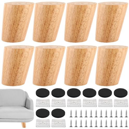 JMIATRY 8 Stück Möbelbeine Holz, Möbelfüße Holz Schräg 6cm Tischbeine Holzbeine für Möbel, Sofa, Bett, Couch, Stuhl