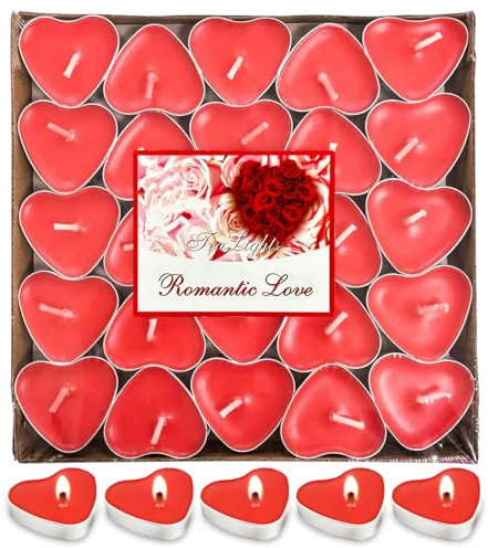 Velas Decorativas,Velas Corazon Rojas,50 Pcs Velas San Valentin,Velas de Te,Vela RomáNtica Del Amor,Vela te té Libres de Humo para Bodas,Fiestas,Bodas,Compromisos,Día de San Valentín