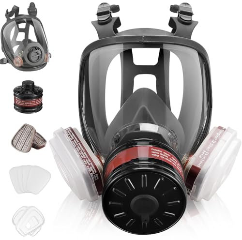 LAMANICE Masque à gaz complet avec filtre à charbon actif de 40 mm et filtres 6001CN, masques à gaz contre la poussière, la peinture, le polissage, la soudure, la vapeur organique, les produits