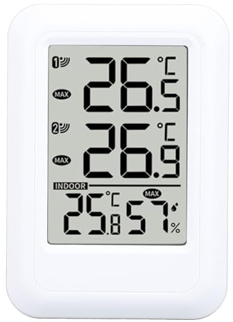 Trådlös Hygometer Inomhus/utomhus Termometer med Dubbla Sensorer och 2 Mottagare, Digital Display för Temp/fuktighet, Väckarklocka, Kalender, Max/min -poster - för Hem/kontor