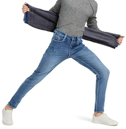ziilay Tapered termojeans för män, fodrade med fleece, slitna vinterbyxor, slitna denim, jeansbyxor, höst, vinter, 801h tvättblå, 32W / 30L