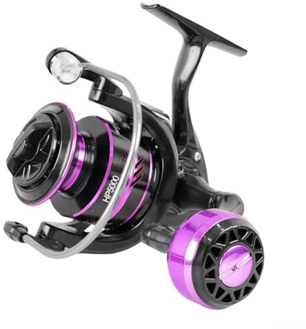Lecreatekit Carrete de Pesca de Metal, Carrete de Pesca con Potencia de Arrastre de 10KG, Control de Relación de Línea de Engranaje, Carrete Giratorio en Colores Negro y Púrpura para Pesca Marina (HP
