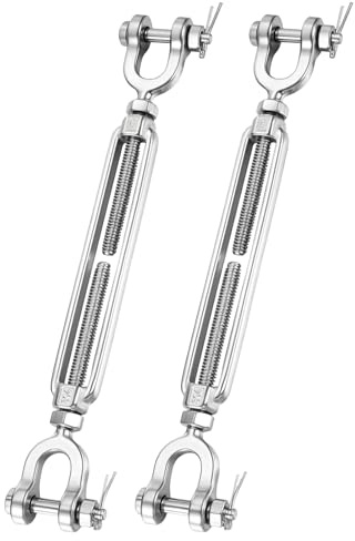 CORDUN 5/16 Jaw and Jaw Turnbuckles Heavy Duty Stainless Steel Turnbuckle Tensioner for Cables Wire, Shade Sail, Zipline, Outdoor Applications, Cable Traction 1200 Lbs Working Load Limit(2 Pack)