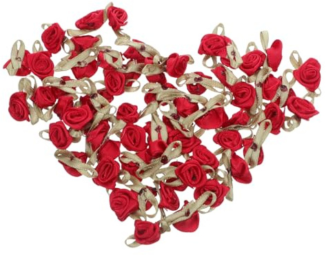 HEALSOPTHY 100pcs Mini Satin Ribbon Rose Embellishments with Green Leaves Realistic Fabric Miniature Roses for DIY Wedding Decor Scrapbooking Gift Wrapping and Craft Projects