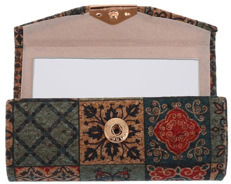 COLLBATH Étui à Rouge à Lèvres Vintage en Liège Souple avec Miroir Intégré Porte-Rouge à Lèvres Compact à Motif Floral Organiseur Portable pour Femme Protection Anti-Rayures Accessoire
