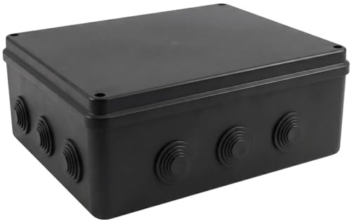 Lumonic Ytmonterad kopplingsdosa IP65 svart | Extra stor, 300x250x120mm, 12 kabelgenomföringar | Skruvat lock | Högkvalitativ PVC | Stort invändigt utrymme för toppskenor, kopplingsplintar och ställdo