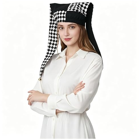 ANDHOM Jester Hat with Bells Harlequin Diamond Pattern for Halloween Christmas Costume Accessory